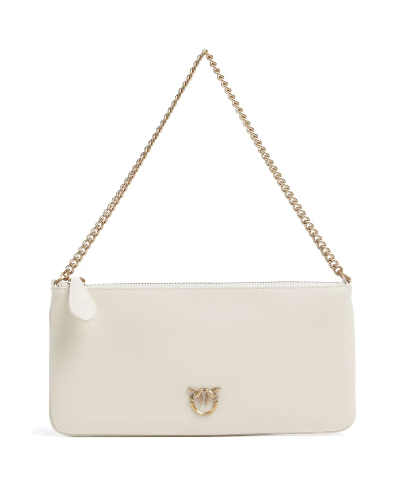 Pinko Flat Horizontal Borsa a spalla bianco seta/antique gold